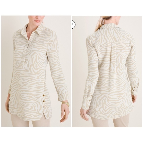 Chico’s Blouse Women’s Size 2/Large Zebra Print Long Sleeve Tunic Top Blouse - Picture 16 of 16